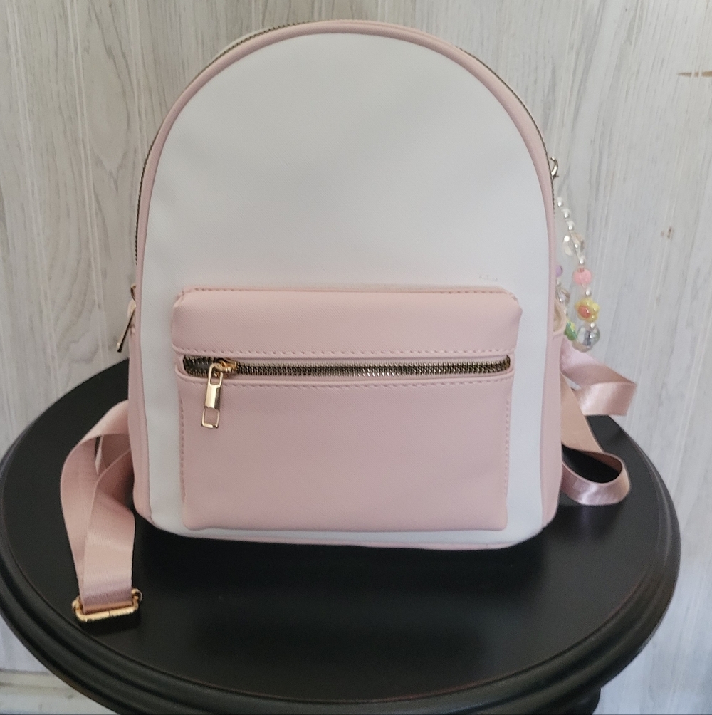 NWT Like Dreams Pink & White Mini Backpack with Bag Charm